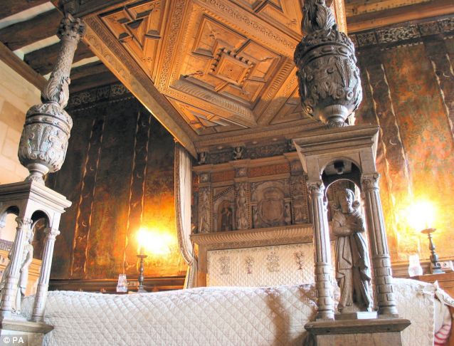 Ornate decoration: The carved bedposts are said to represent Henry, Baron Berkeley and his wife Jane