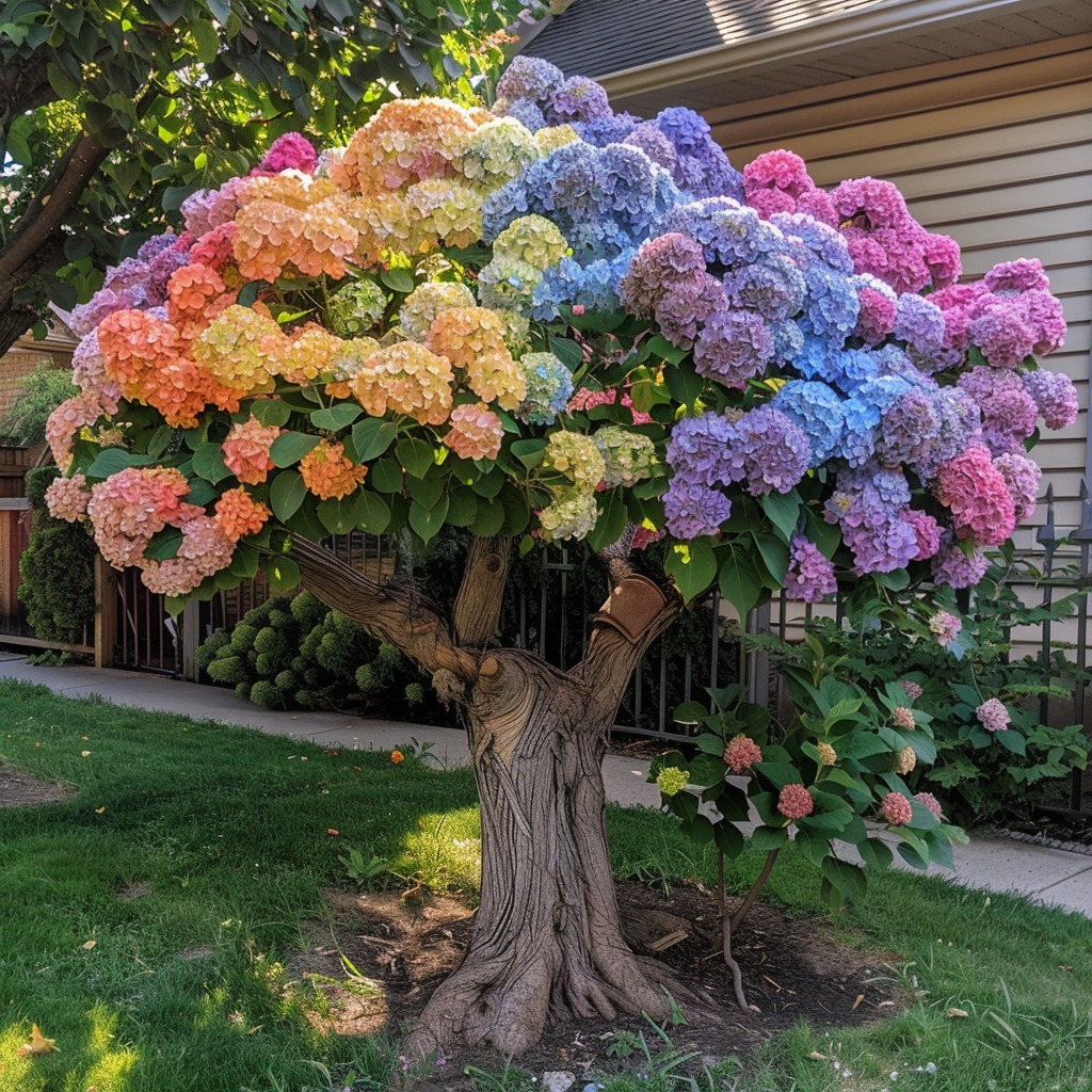 The beautiful hydrangea flowers display the loveliness brought forth by a caring gardener.