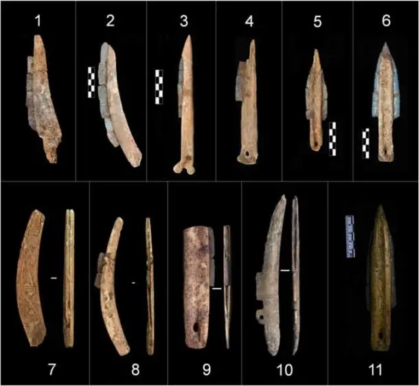 Tools with bone handles and stone blades, used during the Neolithic Age, have been discovered at various sites, including the Honghe site and others in northeast China