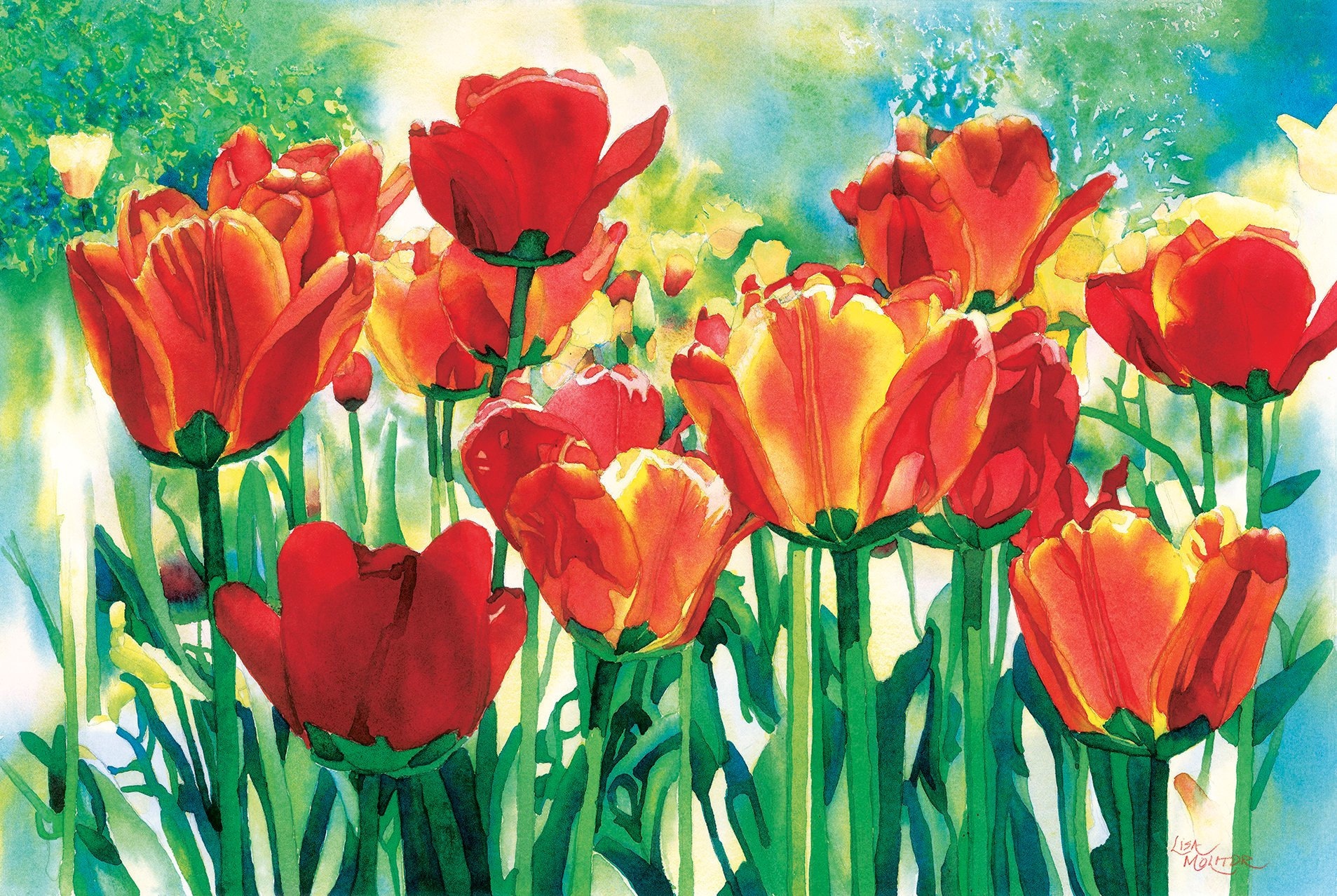 Tulip Flower Painting, Tulip Watercolor, Tulip Art Print, Flower Painting, Red Yellow Flower Art, Spring Flower Painting, Tulip Wall Art - Etsy