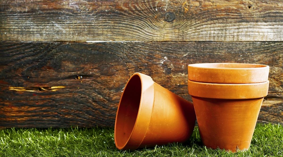 Empty terracotta flower pots